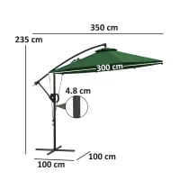 Outsunny 3(m) Garden Cantilever Parasol with Cover and Wind Protection Strap, Round Overhanging Umbrella with Crank Handle and Tilt, Banana Patio Umbrella for Outdoor Sun Shade, UPF50+, Green(m-3)