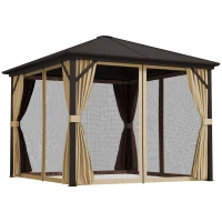 Outsunny 3 x 3(m) Metal Hardtop Gazebo, with Curtains and Accessories - Brown(m-1)