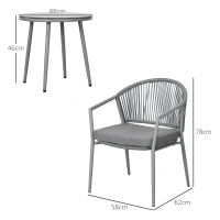Outsunny Juego de 2 Sillas y Mesa de Ratán con Cojines Acolchados y Encimera de Vidrio para Balcón Terraza Gris(m-3)