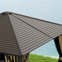Outsunny 3 x 3(m) Metal Hardtop Gazebo, with Curtains and Accessories - Brown(m-8)
