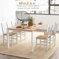 HOMCOM Lot de 4 chaises design style maison de campagne, cadre blanc – Parfaites pour salle à manger, cuisine ou salon(m-4)