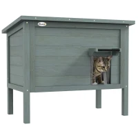 PawHut Katzenhaus Outdoor-Katzenhaus Katzenhütte, wetterbeständig, 1 Fenster, 1 Eingang, 85 x 50 x 68,5 cm, Dunkelgrau+Schwarz(m-10)
