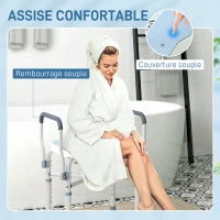HOMCOM Chaise de douche avec accoudoirs siège de douche en forme U hauteur réglable anti-dérapant 53 x 36 x 64-75 cm bleu clair(m-8)
