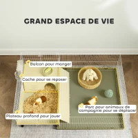 PawHut Cage cochon d'inde cage pour petits animaux avec parc amovible tapis imperméable mangeoire à foin 108 x 71 x 57 cm beige(m-4)