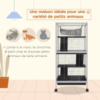 PawHut Cage pour Petits Animaux Portable à 4 Niveaux avec Roulettes, 2 Portes, 3 Rampes, Hamac et Plateau Amovible(m-4)