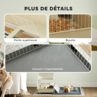 PawHut Cage cochon d'inde cage pour petits animaux avec parc amovible tapis imperméable mangeoire à foin 108 x 71 x 57 cm beige(m-8)