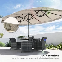 Outsunny Parasol de jardin double rectangulaire 4,5 x 2,65 x 2,6 m avec ouverture fermeture manivelle, toile 180 g/m², crème(m-7)