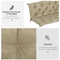 Outsunny Coussin matelas assise dossier pour banc de jardin balancelle canapé 3 places grand confort 150 x 98 x 8 cm kaki clair(m-6)