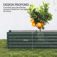 Outsunny Carré potager potager surélevé en acier galvanisé barres de soutien et plaques d'angle fond ouvert 240 x 40 x 45 cm vert(m-4)