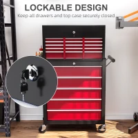 HOMCOM 14 Drawer, Two-Part Tool Storage Chest on Wheels - Red(m-6)