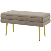 HOMCOM Banc banquette coffre de rangement 2 en 1 assise aspect velours et pieds acier - 79,5L x 37,5P x 43H cm beige et doré