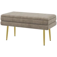 HOMCOM Banc banquette coffre de rangement 2 en 1 assise aspect velours et pieds acier - 79,5L x 37,5P x 43H cm beige et doré(m-1)
