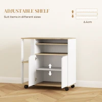 HOMCOM Wózek Kuchenny na Kółkach z Miejsce do Przechowywania, Szafka, Regulowane Półki, do Kuchni, Salonu, Jadalni, Biały(m-5)
