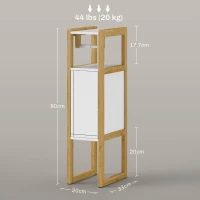HOMCOM Mobilier de Baie cu Suport pentru Hârtie Igienică, Dulap și Raft, Dulap Compact din Bambus, 20x33x80 cm, Alb(m-3)