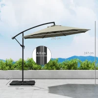 Outsunny 3m Overhanging Parasol, with Base, Weights and Cover - Light Grey(m-3)