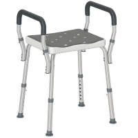 HOMCOM Tabouret de douche pour personnes âgées et handicapées avec accoudoirs, hauteur réglable, patins antidérapants, gris(m-1)