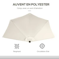Outsunny Demi parasol parasol de balcon 5 entretoises métal cheminée incluse 2,93 x 1,5 x 2,49 m polyester haute densité crème(m-5)