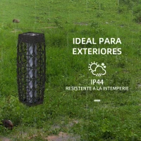 Outsunny Lámpara Solar de Ratán Sintético con Luces LED Encendido/Apagado Automático para Exterior 20x20x68 cm Gris(m-7)
