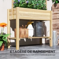 Outsunny Jardinière sur pieds, carré potager de jardin sur pieds avec treillis et étagère, en bois, 88 x 37 x 137 cm bois naturel(m-5)