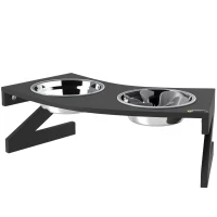 PawHut Gamelle chien surélevée avec support gamelle pour chien avec 2 bols en acier inoxydable de 1L 52,5 x 30 x 16,5 cm noir(m-1)