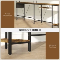 HOMCOM 160cm Reversible L Shaped Desk with Power Outlet, Industrial Corner Desk with Storage Shelves and Keyboard Tray, 240cm Long Computer Desk for 2 Person, Rustic Brown(m-7)