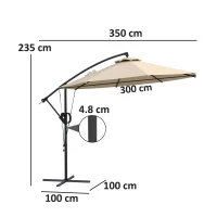 Outsunny 3(m) Garden Cantilever Parasol with Cover and Wind Protection Strap, Round Overhanging Umbrella with Crank Handle and Tilt, Banana Patio Umbrella for Outdoor Sun Shade, UPF50+, Khaki(m-3)