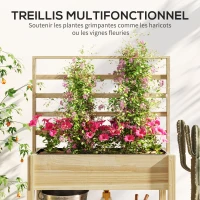 Outsunny Jardinière sur pieds, carré potager de jardin sur pieds avec treillis et étagère, en bois, 88 x 37 x 137 cm bois naturel(m-4)