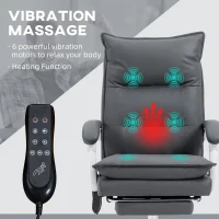 Vinsetto Vibration Massage Office Chair with Heat, Ergonomic Computer Desk Chairs, Faux Leather Desk Chair with Footrest, Armrest and Reclining Backrest, Charcoal Grey(m-4)