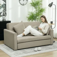 HOMCOM 2 Seater Sofa Bed with Hidden Storage, Pull Out Convertible Bed Settee, Modern Snow Flannel Loveseat Sofa Sleeper with 2 Cushions for Living Room, Guest Room, Light Brown(m-2)