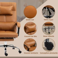 Vinsetto Fauteuil de bureau massant chauffant avec repose-pieds têtière sur roulettes revêtement synthétique marron(m-7)