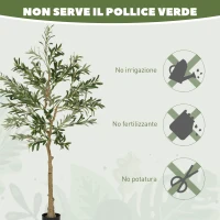 HOMCOM Pianta Artificiale di Olivo Alta 150 cm, Albero Finto con 720 Foglie e 32 Olive, Vaso Incluso(m-7)