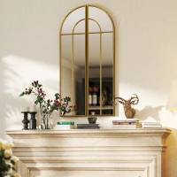 HOMCOM Miroir mural arc 30 x 120 cm, grand miroir décoratif avec cadre métallique, pour salon, chambre, couloir, ton doré(m-2)