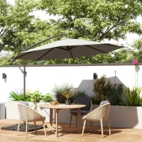 Outsunny 3m Overhanging Parasol, with Base, Weights and Cover - Light Grey(m-2)