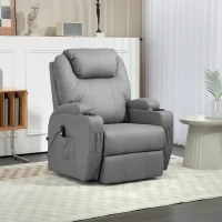 HOMCOM Elektrischer Relaxsessel mit Aufstehhilfe, Getränkehalter, 4 Taschen, 84x92x109 cm, Hellgrau(m-7)