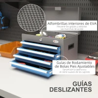 DURHAND Caja de Herramientas Metálica con Cerradura 4 Cajones y Bandeja Superior Asa Lateral 20Kg Capacidad 45x24,5x32,5 cm Gris(m-5)