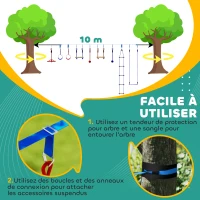 AIYAPLAY Parcours d'obstacles ninja pour enfants 10 accessoires 10 m slackline et sac de transport, bleu(m-5)