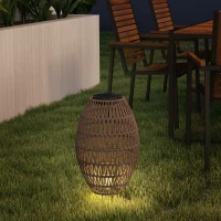 Outsunny Rattan Solar Lamp, Garden Solar Lantern with Auto On/Off Light, IP44 Waterproof, Decorative Outdoor Rattan Lamp for Porch, Pathway, Dark Brown(m-8)
