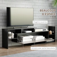 HOMCOM Ensemble meuble TV avec banc et étagère murale style contemporain 153,6L cm - noir(m-5)