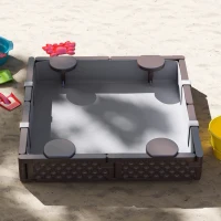 AIYAPLAY Arenero Infantil con 4 Asientos Cubierta Resistente y Diseño Abierto para Jardín Patio o Terraza 119x119x22 cm Marrón(m-9)