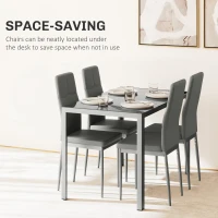 HOMCOM 5-Piece Kitchen Dining Table Set with 4 Faux Leather Metal Frame Chairs Glass Tabletop Desk for Dining Room, Kitchen, Dinette, Grey(m-4)