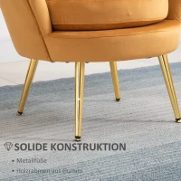 HOMCOM Loungefauteuil, Vintage Fauteuil in Fluweellook, Metalen Frame, 76 x 67 x 74 cm, Geel(m-6)