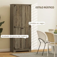 HOMCOM Alacena de Cocina con 2 Puertas y Estantes Ajustables para Comedor Salón 78x31,5x182 cm Marrón Grisáceo(m-4)