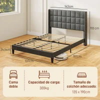 HOMCOM Estructura de Cama 135x190 cm con Cabecera y Espacio de Almacenamiento Debajo de la Cama Carga 300 kg Gris(m-3)