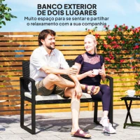 Outsunny Banco de Jardim em Vime Sintético de 2 Lugares Banco de Exterior com Almofada 103x58x78 cm Preto e Bege(m-4)