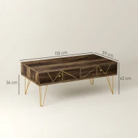 HOMCOM Tavolino da Caffè per Soggiorno con 2 Cassetti e Design Moderno in Legno e Metallo Verniciato in Oro 110x59x42cm(m-3)