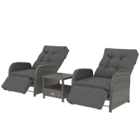 Outsunny 2 Seater Patio Rattan Wicker Chaise Lounge Sofa Set w/ Cushion for Patio Garden Porch, Grey(m-11)