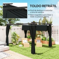 Outsunny Pérgola com Teto Retrátil 3,9x3x2,2 m Paredes Laterais Tecido de Poliéster Anti UV Pérgola para Jardim Cinzento(m-4)