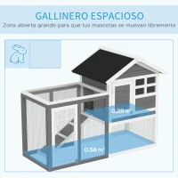 PawHut Jaula para Conejos con Zona Abierta Techo Asfáltico Bandeja Extraíble y Rampa para Exterior 122x62,6x92 cm Gris(m-4)
