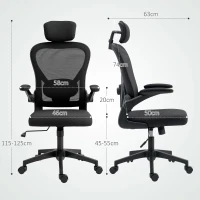 HOMCOM Cadeira de Escritório Giratória com Altura Ajustável Apoio para a Cabeça e Suporte Lombar Ajustáveis 58x63x115-125 cm Preto(m-3)