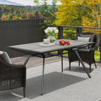 Outsunny Mesa de Comedor de Exterior con Encimera Imitación Madera para 6 Personas con Estructura de Acero 160x90x73 cm Gris(m-7)